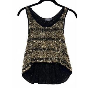 Gryphon New York Metallic Sequin Racerback Tank Top Black Mesh Small